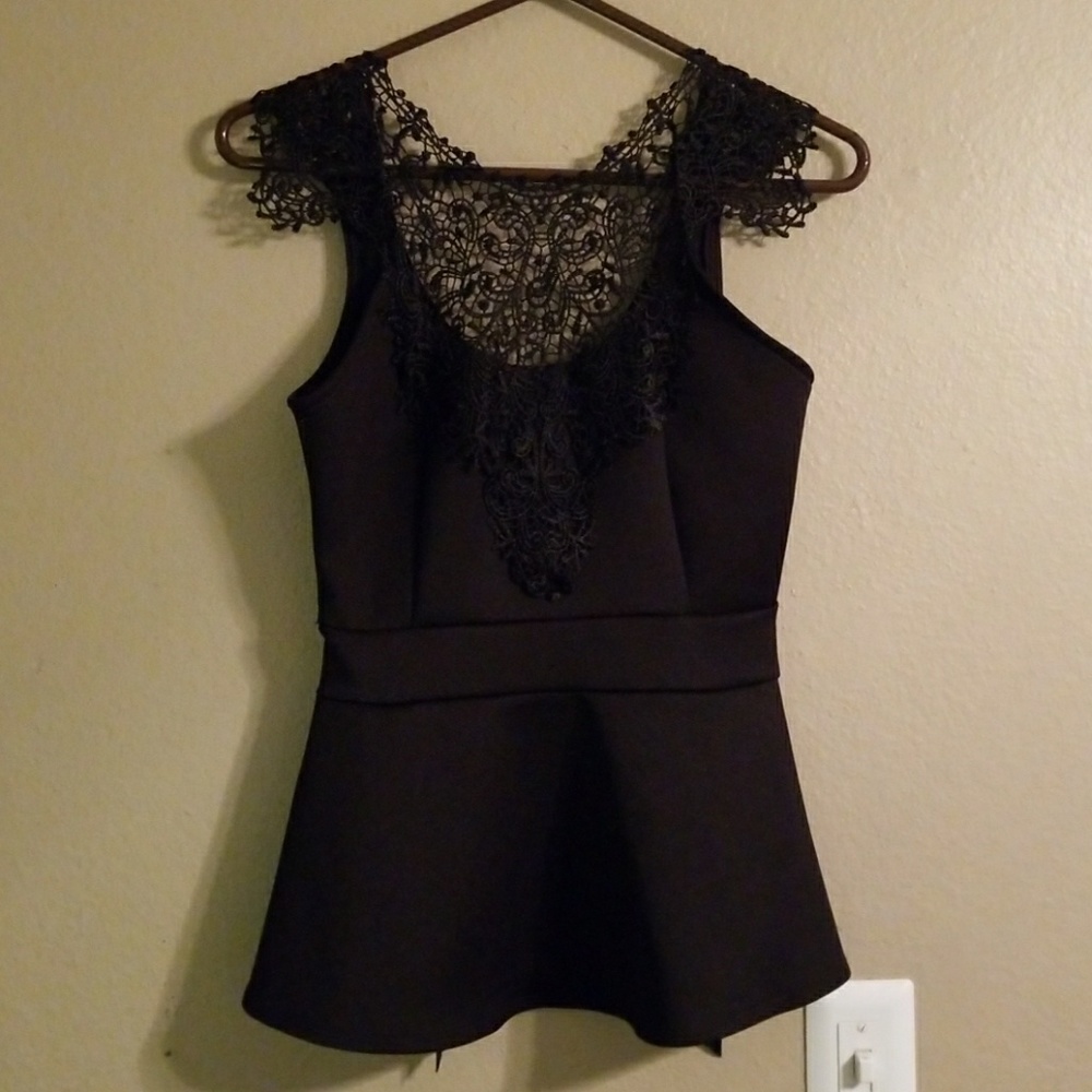 Blu Planet black lace detail tie back peplum